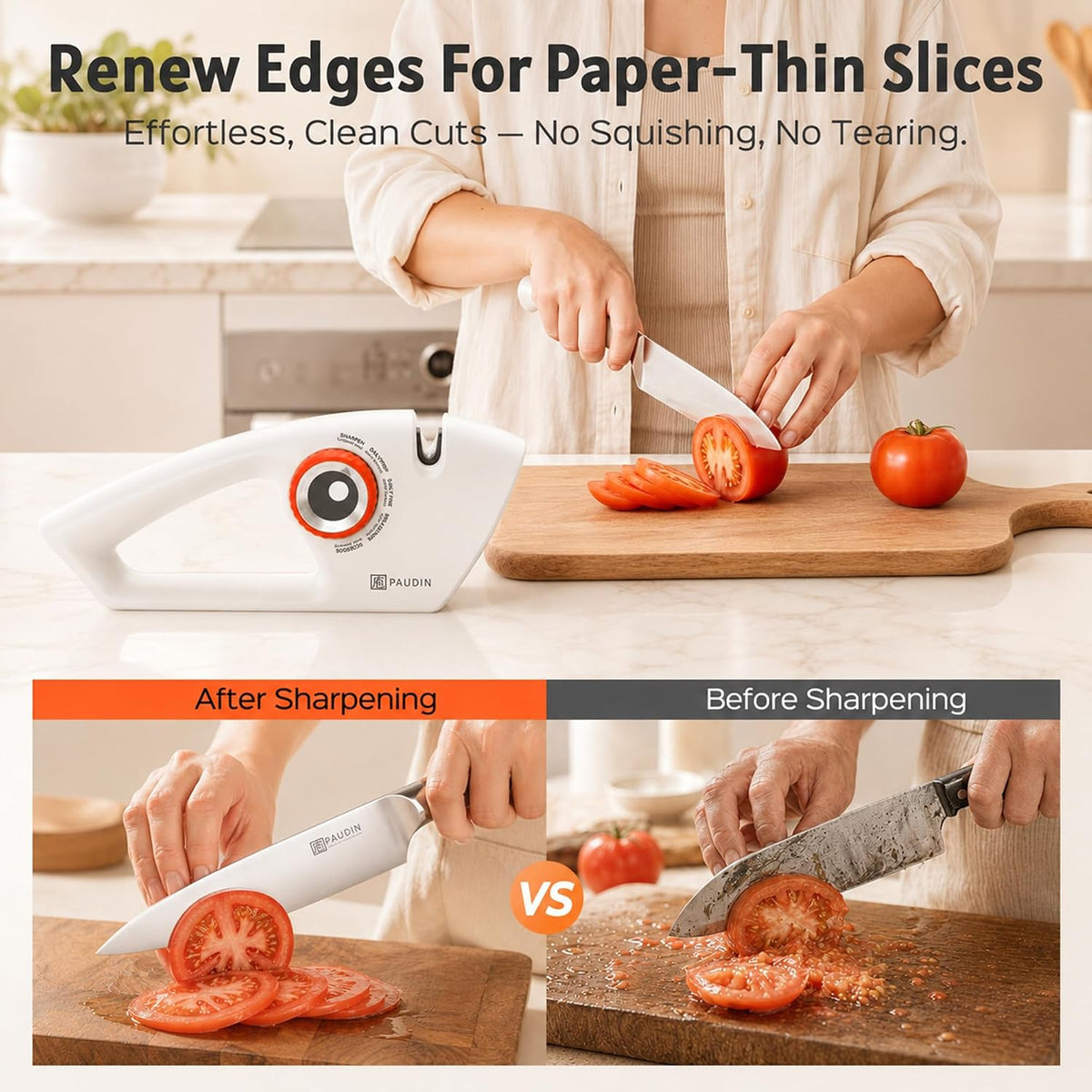 PAUDIN Knife Sharpener, 5-Stage Manual Sharpening for Kitchen Knives
