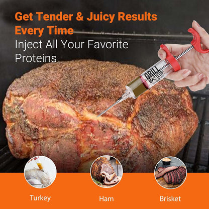 Grill Masters Club High Pressure Marinade Injector Injector Syringe for Smoking Premium Portable Turkey Injector for Meats with Stainless Steel Needle - 30ml Capacity
