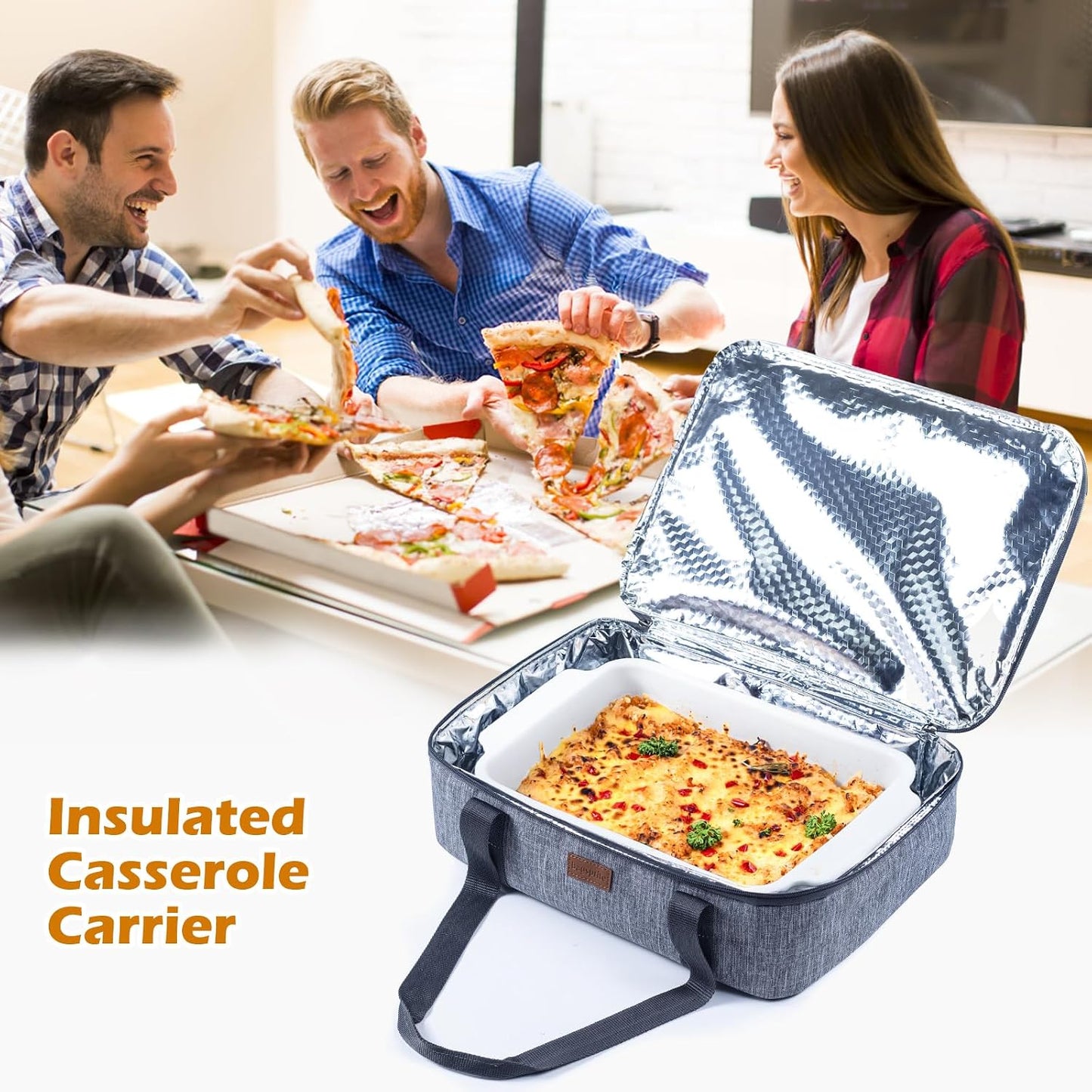 BAGSPRITE Insulated Casserole Carrier for Hot or Cold Food with Heat-resistant Mat, Casserole Dish Carrier Insulated Food Carrier, Hot Food Carrier, Foil Pan Carrier Fits 9" x 13" Baking Dish