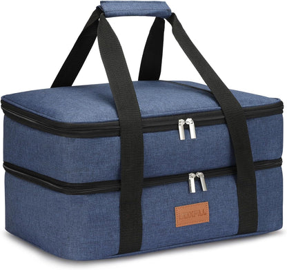 Lunch Bag Insulated Thermal Food Carrier Insulated Double Decker Casserole Carrier for Hot or Cold Food,Insulated Tote Bag for Potluck Cookouts Picnic,Lasagna Holder,Fits 9"x13" Baking Pan,Gray