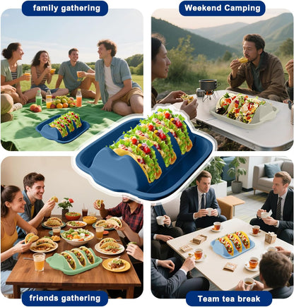 Silicone Taco Holder Set of 4 - Reusable Taco Stands with Dividers, Taco Tuesday Kit for Family Mexican Meals, Non-Slip Sturdy Taco Tray Racks, Dishwasher & Microwave Safe