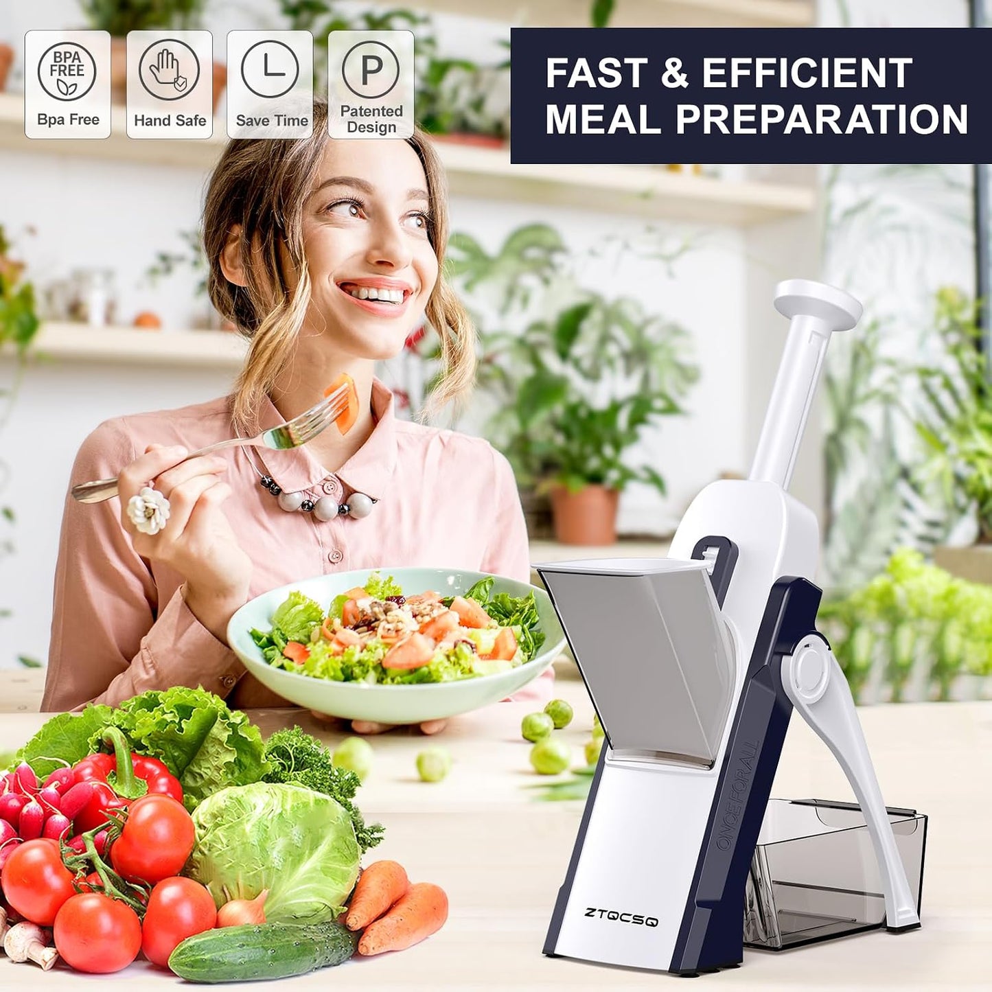 [All in 1] Upgraded Version Safe Mandoline Slicer for Kitchen, Adjustable Thickness. Veggie Slicer, Rapid Prep Mandoline, Detachable Blade, Cleaning Brush/Paring Knife (Black Knight)