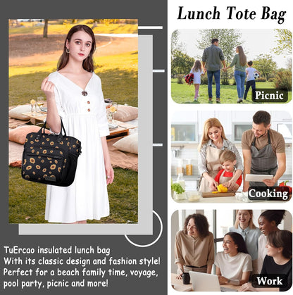 TuErCao Small Lunch Bag Lightweight Insulated Lunch Box for Women Work Portable Soft Cooler for Picnic Travel Road Trips, Loncheras para Mujer, Black