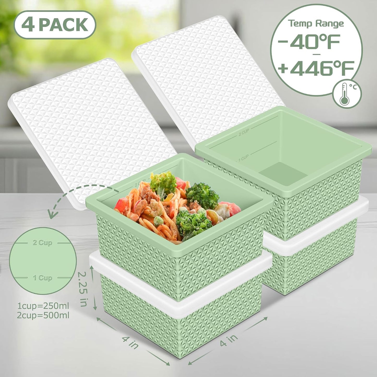 Silicone Freezer Molds for Soup Cube - 2-Cup Freezer Storage Container Tray with Lid,4 Pack Stackable Ice Cube Trays for Portion Control,Food Storage Meal Prep,Oven & Dishwasher Safe