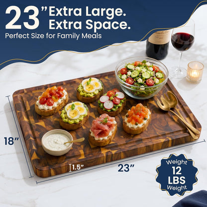 HOMESTEAD End Grain Acacia Wood Cutting Board 23x18x1.5, Reversible Butcher Block Board for Kitchen with Deep Juice Groove, Handles, Knife-Friendly Surface for Meat Chopping and Charcuterie Serving
