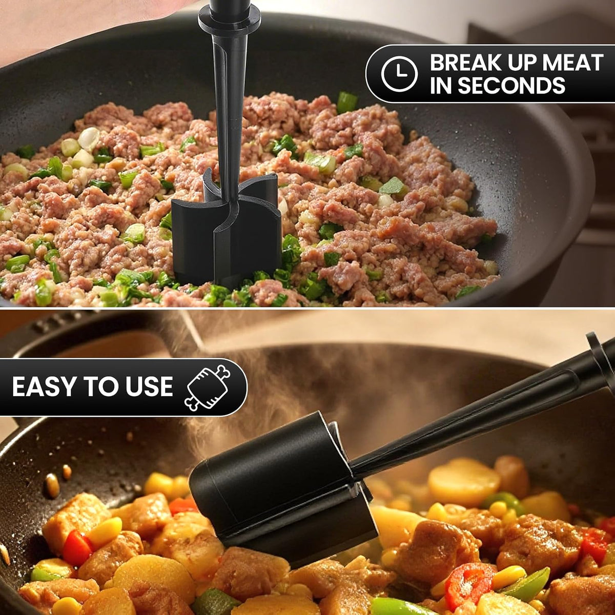 CUNSENR Meat Chopper, Ground Beef Masher, Hamburger Smasher Tool, Black
