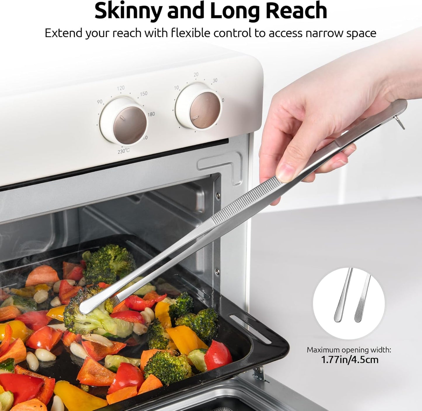 U-Taste 8"+10"+12" Kitchen Cooking Tweezer: 18/8 Stainless Steel Food-Grade Metal Food Tong, Flexible Pinching, Seamless-Welding and Sturdy for Serving Grilling Frying, Plating, Feeding (Pointed Tip)