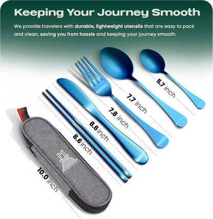 Taplord Portable Travel Silverware Set With Case, Includes 10 Pcs of Travel Utensils With Case, Stainless Steel Flatware Set For Camping, Lightweight (Multi-Color)