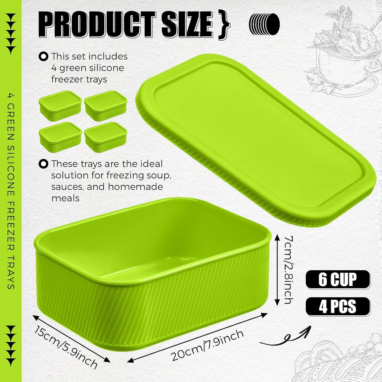 Nuogo 4 Pcs 6 Cup Silicone Freezer Trays with Lid Soup Containers Reusable Freezer Silicone Molds Rectangle Containers Ice Trays for Soups Sauces Stews Curries, Yellow