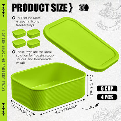 Nuogo 8 Pcs 6 Cup Silicone Freezer Trays with Lid Soup Containers Reusable Freezer Silicone Molds Rectangle Containers Ice Trays for Sauces Stews Curries, Lake Blue