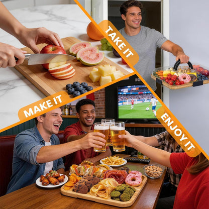 Charcuterie Board with Clear Lid, Portable 6-Compartment Cheese & Snack Tray, Reversible Bamboo Cutting Board, Secure Latch Closure for Picnics, Parties & Light Travel, Housewarming Gift