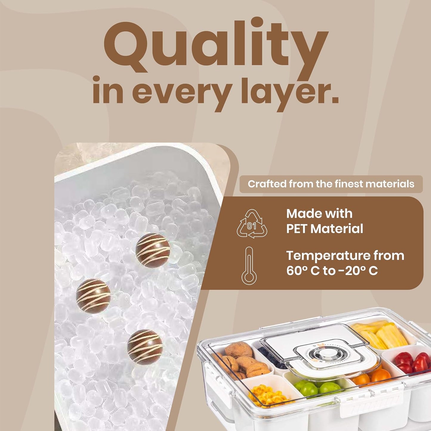 Portable Snackle Box Container with Ice Pack – 8-Compartment Snack Tray with Lid, Divided Serving Tray & Drain Trays, Ideal Charcuterie Snack Cooler for Picnic, Travel & Parties