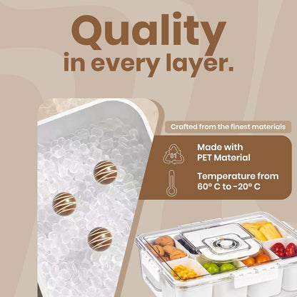 Portable Snackle Box Container with Ice Pack – 8-Compartment Snack Tray with Lid, Divided Serving Tray & Drain Trays, Ideal Charcuterie Snack Cooler for Picnic, Travel & Parties