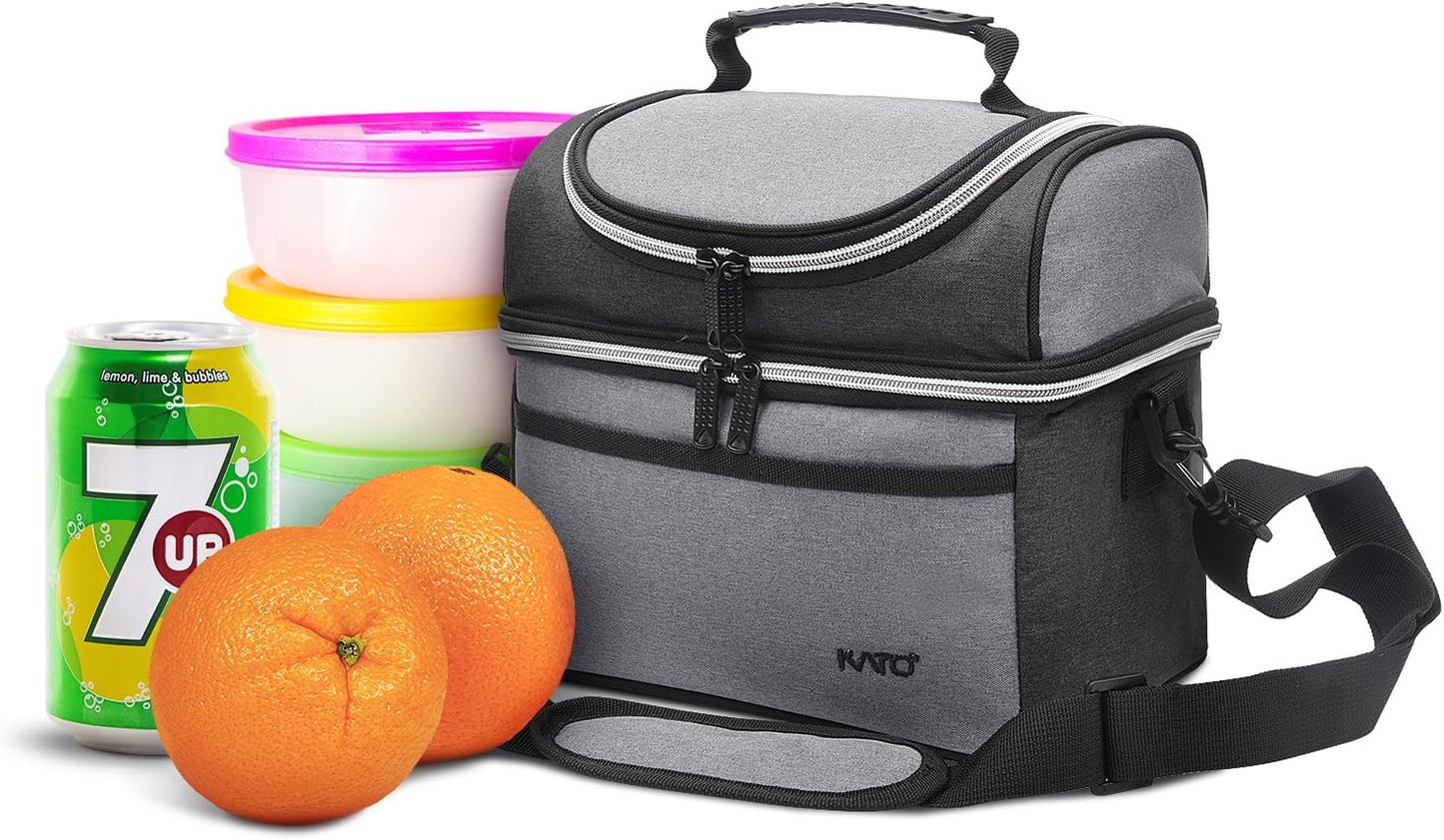 Tirrinia Reusable Lunch Box for Men Women, Insulated Lunch Bag Adult Work, Double Decker Leakproof Lunchbox for Office Picnic Beach—Dual Compartment Lunch Cooler Bag