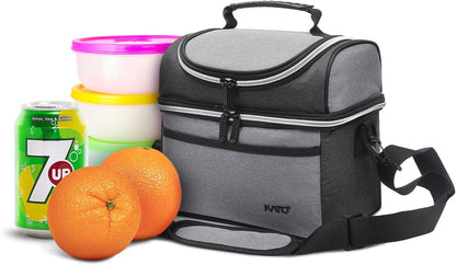 Tirrinia Reusable Lunch Box for Men Women, Insulated Lunch Bag Adult Work, Double Decker Leakproof Lunchbox for Office Picnic Beach—Dual Compartment Lunch Cooler Bag