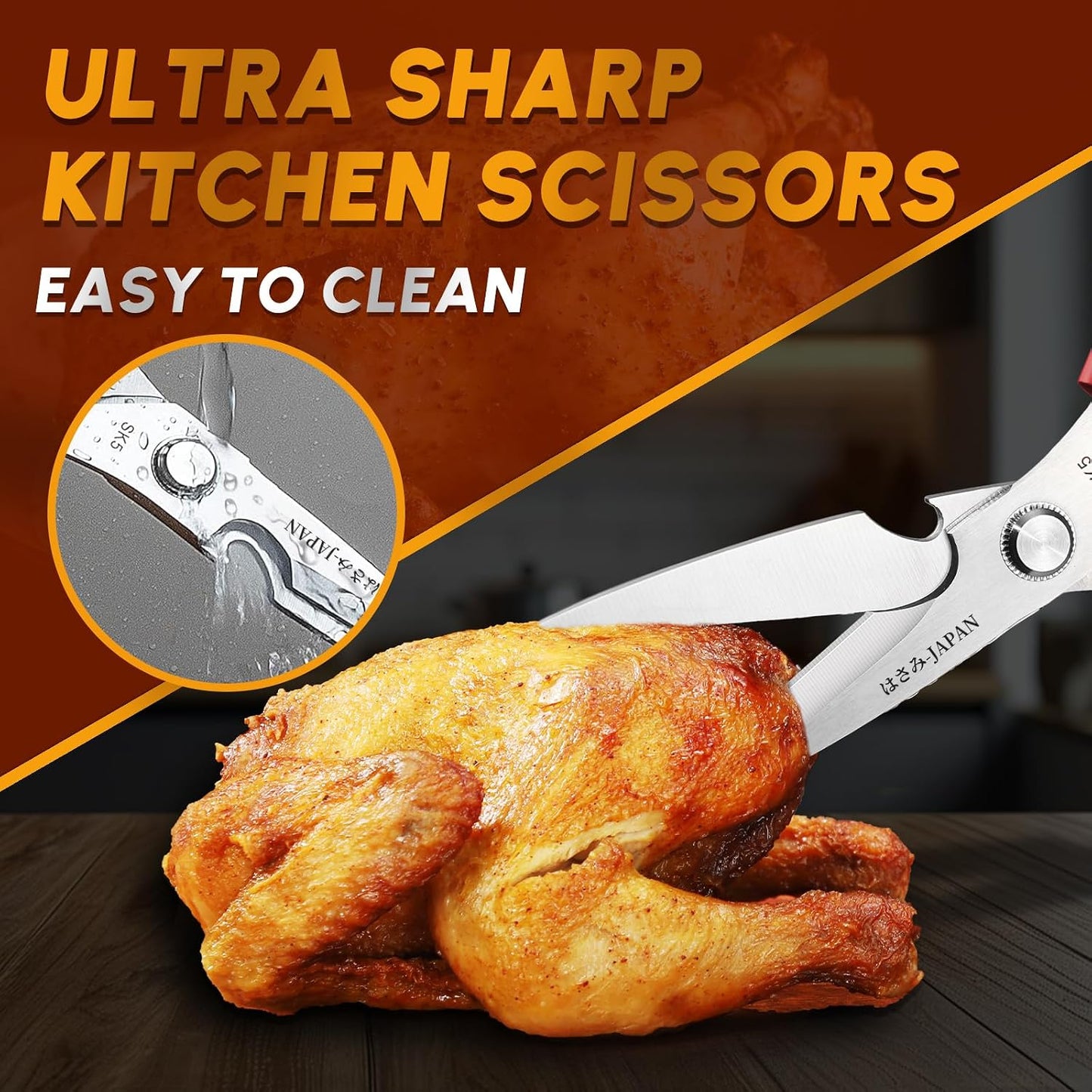 HUUSK Kitchen Scissors Set Silver - Stainless Steel Kitchen Shear, Sharp Meat Scissors, Heavy Duty Poultry Shears, Japanese Cooking Scissor for Food, Gifts for Men Women