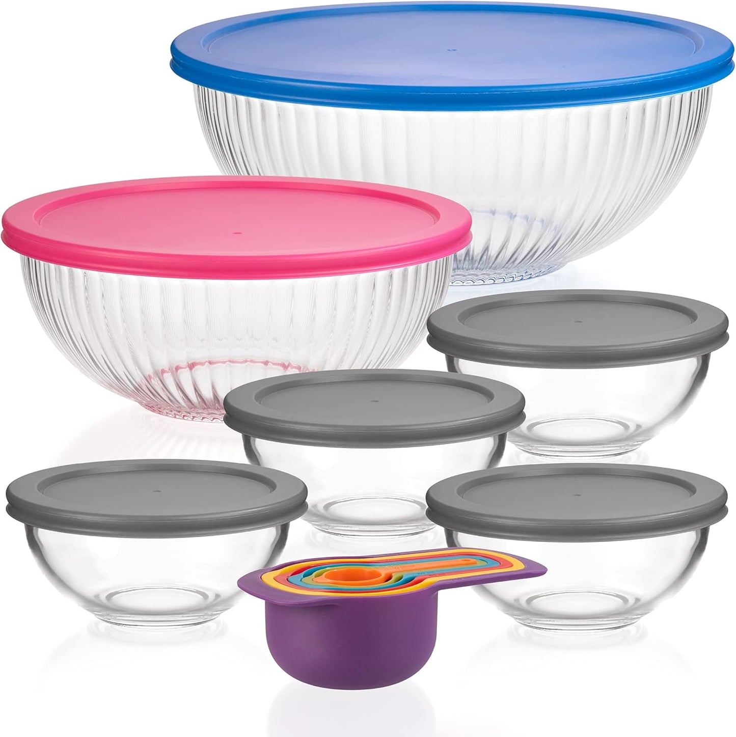 Set of 4 Stackable Space-Saving Nesting Glass Bowls with Airtight Acacia Lids for Lunch, Meal & Food Prep - Microwave & Oven-ready BPA Free Durable Heat Resistant Inert Borosilicate Glass