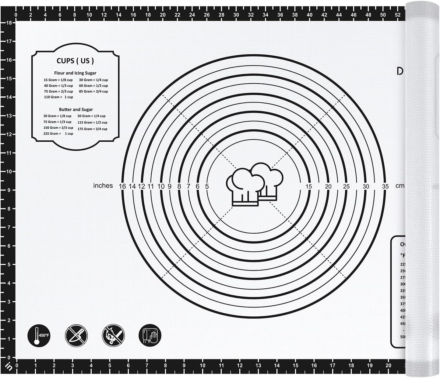 Silicone Baking Mat,28" x 20" Extra Thick Large Non Stick Sheet Mat with Measurement Non-slip Dough Rolling Mat,Reusable Food Grade Silicone Counter Mat for Making Cookies,Macarons,Bread and Pastry