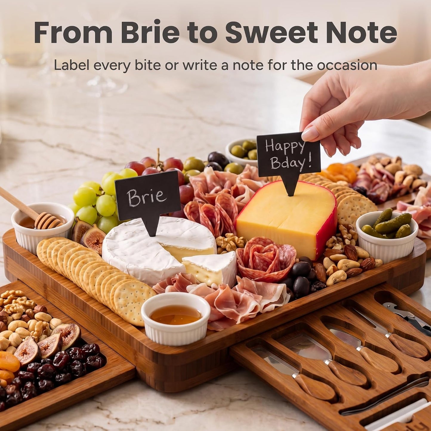 SMIRLY Charcuterie Boards Set - Large Bamboo Cheese Board Set - House Warming Gifts New Home, Wedding Gift for Couple, Bridal Shower Gift, Birthday Gifts for Women