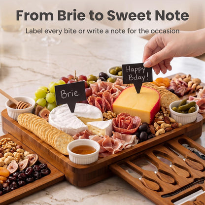 SMIRLY Charcuterie Boards Set - Large Bamboo Cheese Board Set - House Warming Gifts New Home, Wedding Gift for Couple, Bridal Shower Gift, Birthday Gifts for Women