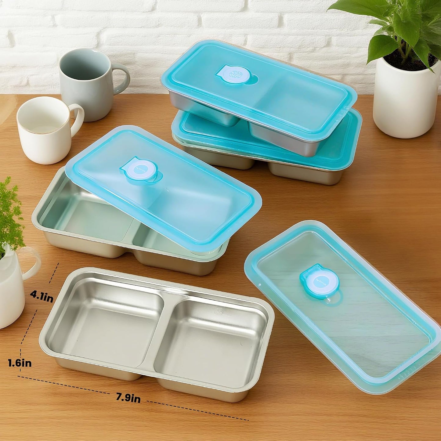 4 Pack Stainless Steel Snack Containers with Leak-Proof Lids, 3 Compartments Reusable Stainless Steel Lunch Box for Balanced Meals, Snackle Box Container,Meal Prep,Work,Camping