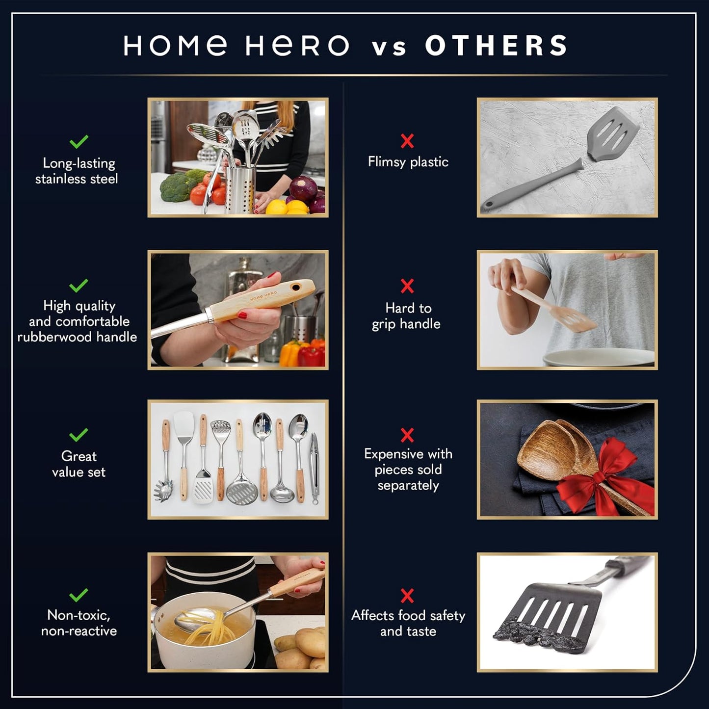 Home Hero Silicone Kitchen Utensils Set - Heat Resistant Non-Scratch Cooking Utensils - Ergonomic Silicone Spatula Set - Dishwasher Safe Kitchen Tools - 26 Piece, Stone