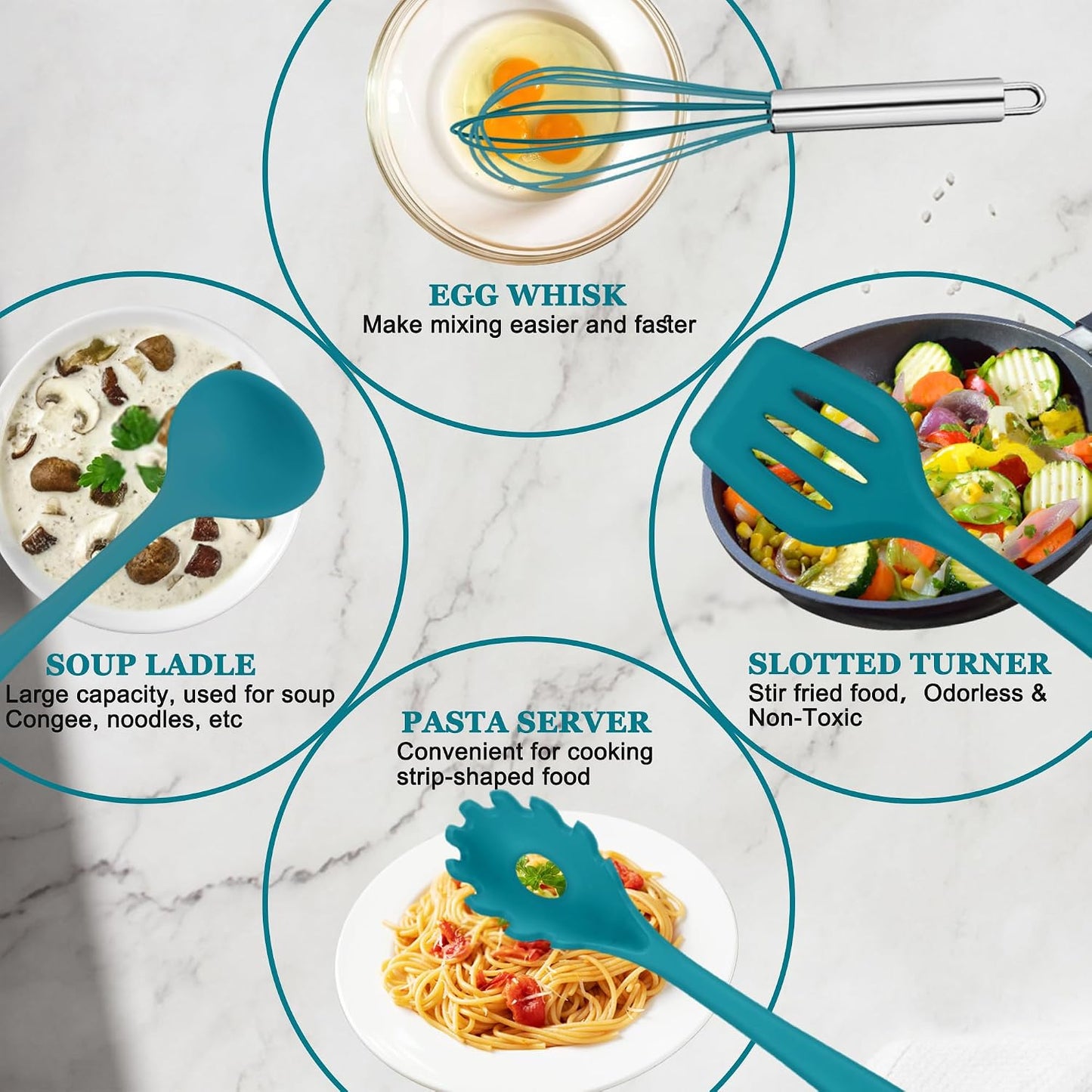 E-far 10 Pieces Silicone Cooking Utensils Set, Heat Resistant Kitchen Utensil Set for Nonstick Cookware, Kitchen Cooking Tools with Spatula, Spoon, Slotted Turner, Non-Toxic & Dishwasher Safe (Khaki)