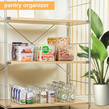 Attelite Clear Plastic Storage Bins,Large 6 Pack Pantry Organizer with Handle,BPA Free Plastic Storage Containers for Fridge,Closet,Bathroom,Under Sink and Kitchen Organization