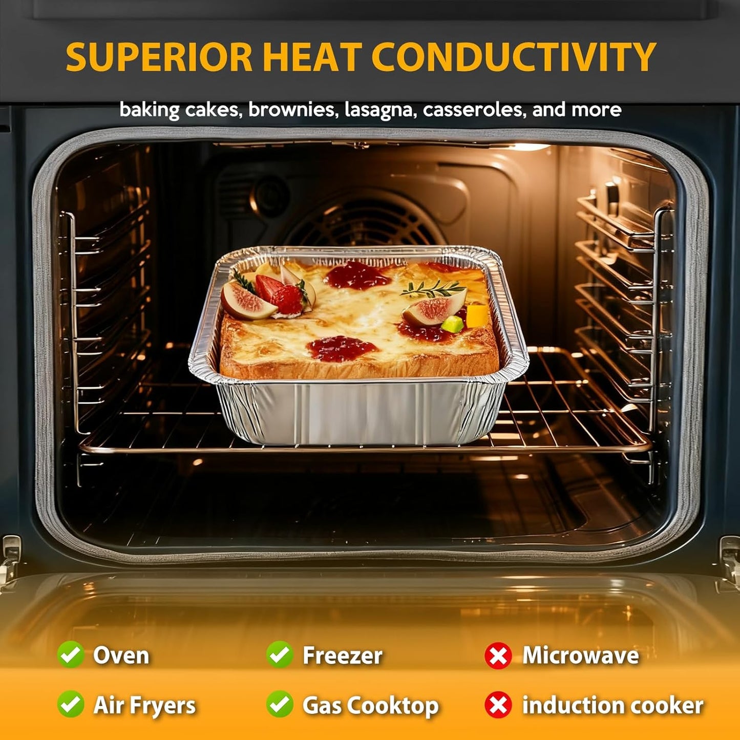 8"x8" Disposable Aluminum Foil Pans with lid - 20 Pack Square Baking Pans Disposable Food Containers with Lids Heavy Duty Tin Foil Pan for Baking Cake, Oven Cooking, Heating, Storing, Meal Prepping