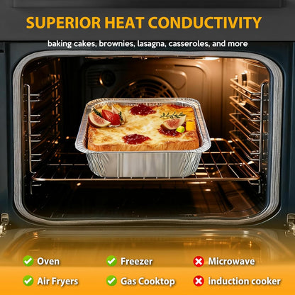 8"x8" Disposable Aluminum Foil Pans with lid - 20 Pack Square Baking Pans Disposable Food Containers with Lids Heavy Duty Tin Foil Pan for Baking Cake, Oven Cooking, Heating, Storing, Meal Prepping