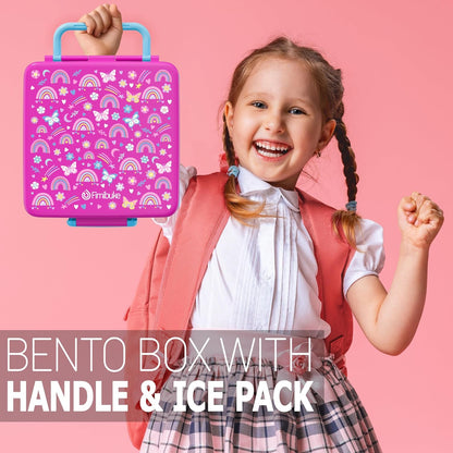 Fimibuke Chill Bento Box for Kids Adult, Leak Proof Toddler Lunch Box with Ice Pack Keep Food Cold, BPA Free 4 Compartment Lunch Container with Utensils for Girl Boy School, Microwave Dishwasher Safe