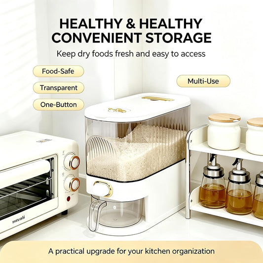 Gagee 11 Lbs Rice Dispenser, Clear | Grain Container Storage, With Lid, Measuring Cylinder, Moisture Proof, Household Cereal Dispenser Bucket