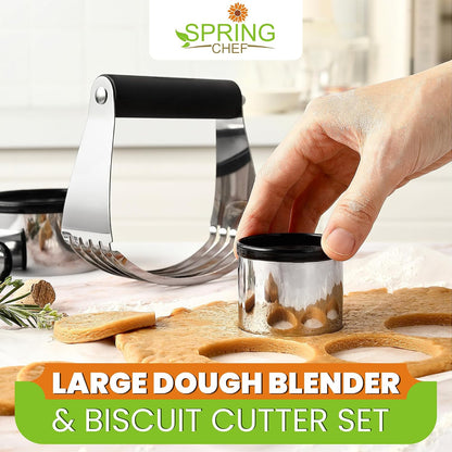 Spring Chef Dough Bench Scraper for Baking with Markings - Stainless Steel Kitchen Dough Cutter Tool with Bowl Pastry Scraper for Pizza, Bread, Pastries - Bench Knife - Dishwasher Safe - Black