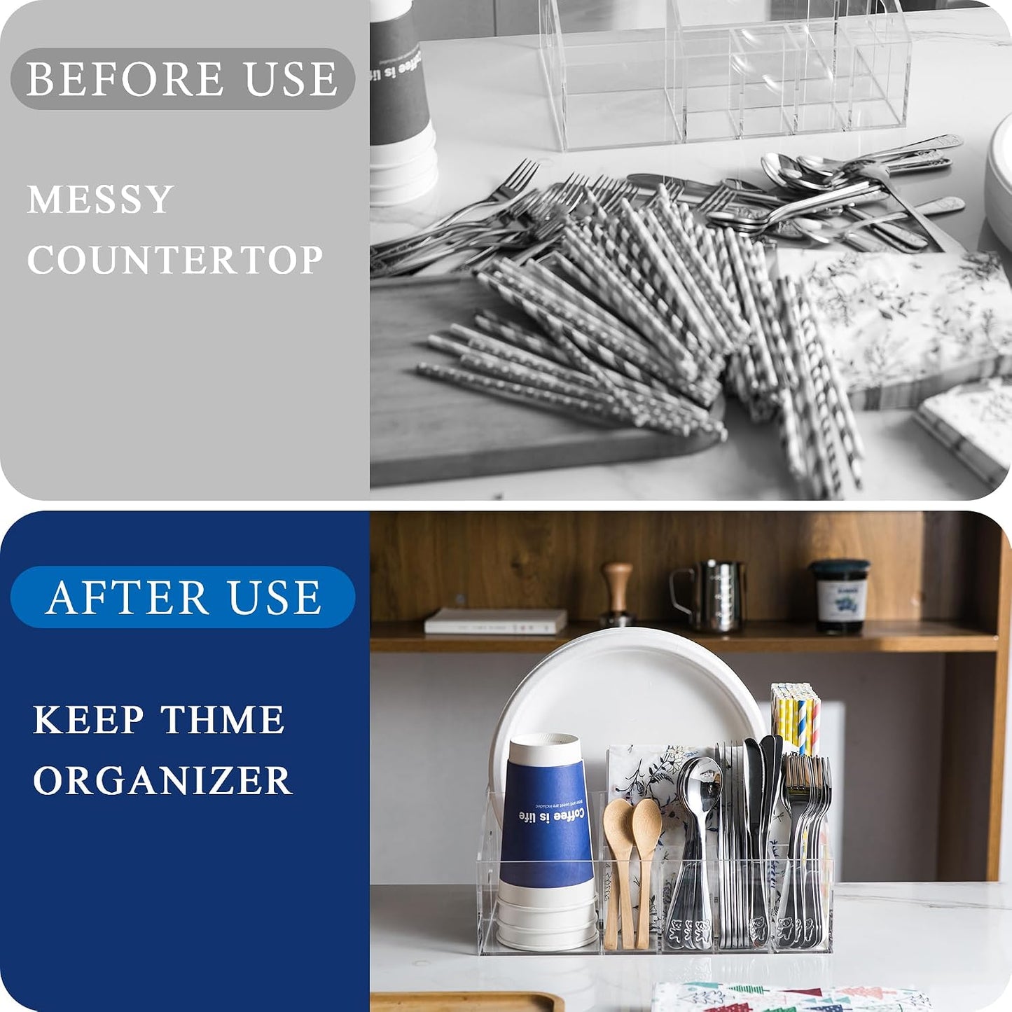 Utensil Silverware Caddy for Party Acrylic Paper Plate Dispenser Holders Countertop Organizer Buffet Caddy for Plastic Plates Napkins Cup Flatware Cutlery Hosting Entertaining Essentials for Picnic