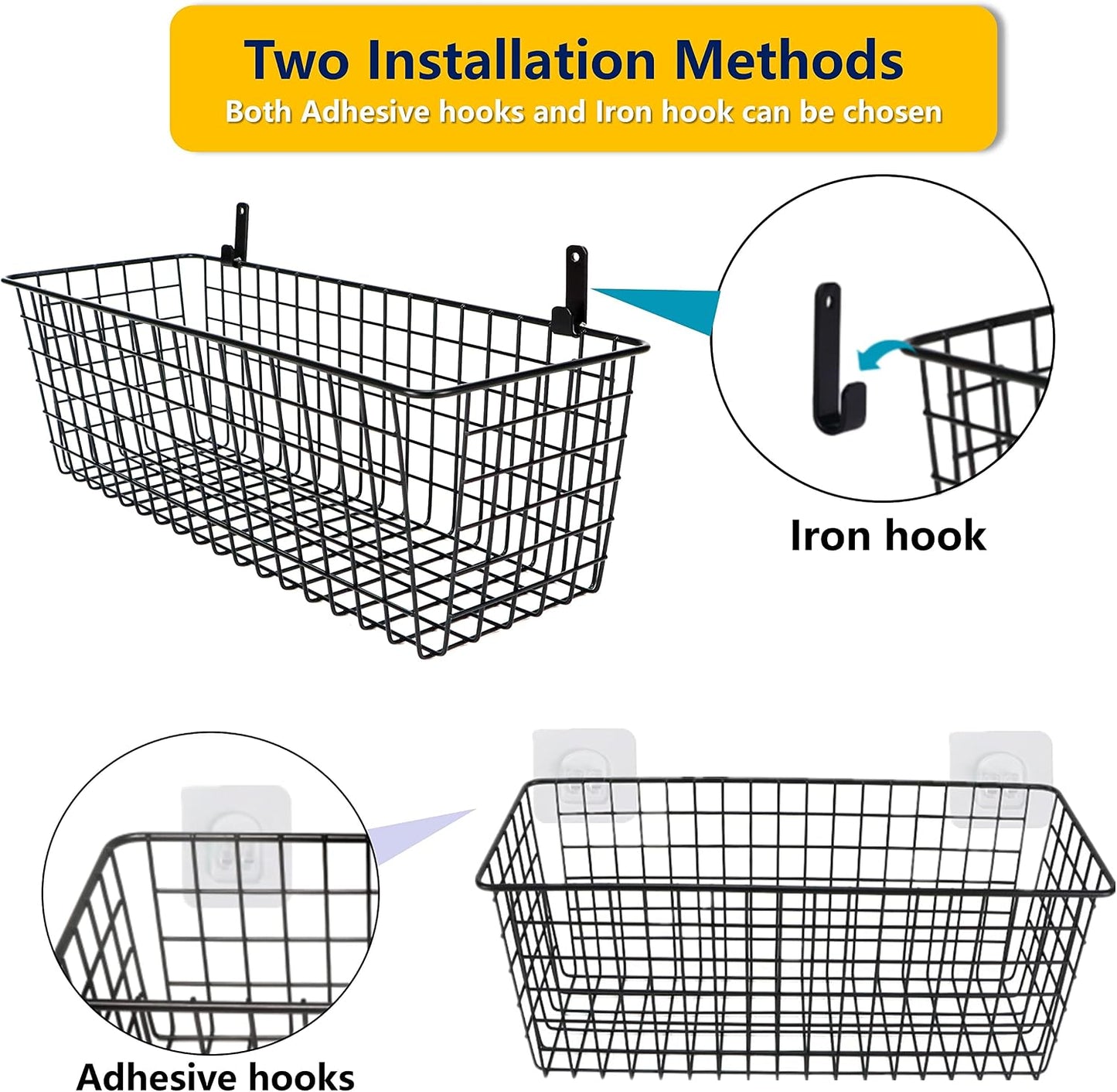 Joben Oligey 3 Set [Extra Large] Hanging Wall Wire Baskets, Farmhouse Food Storage Kitchen Pantry Laundry Closet Garage RV, White