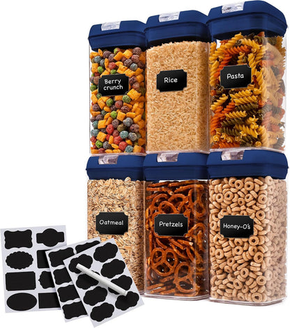 Set of 6 Airtight Food Storage Containers - Pantry Organizer Bins, BPA Free Plastic Containers plus Dry Erase Marker and Labels, Pink