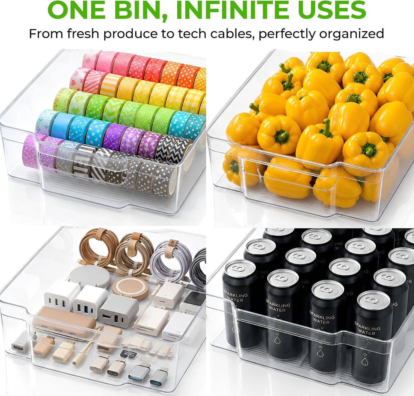 Zulay Kitchen 4 Pack Refrigerator Organizer Bins – Large Clear Fridge Storage Containers with Built-In Handles & Non-Slip Feet - Ideal Fridge Organizers, Kitchen Cabinets, Pantry Organization