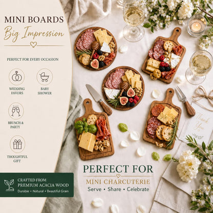 Maxcheck 6 Sets Baby Shower Bridal Game Prizes for Winners Round Cheese Board Set Wood Mini Charcuterie Board with Knives and Forks Thank You Card with Gift Box for Guests Wedding (Bamboo)