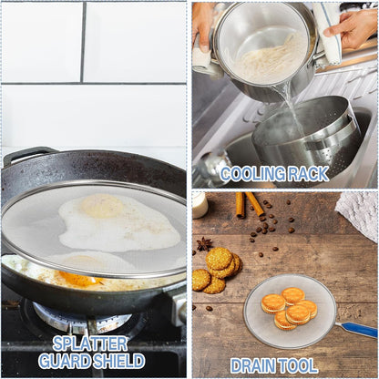 Splash Guard for Frying Pan, 8 Inch Stainless Steel Oil Splatter Screen for Frying Pans with Nylon Brush Fine Mesh Spatter Shield Frying with Pan Cooking Supplies Shield from Splashing Oil