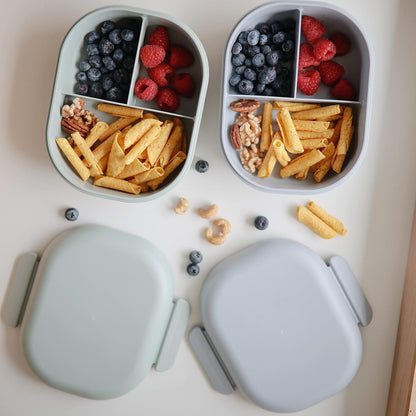 mushie Kids Bento Lunch Box | 3-Compartment & Removable Divider + Fork & Spoon Utensils | Great For Meals, School, Snacks On-the-Go | Dishwasher Safe (Blush)