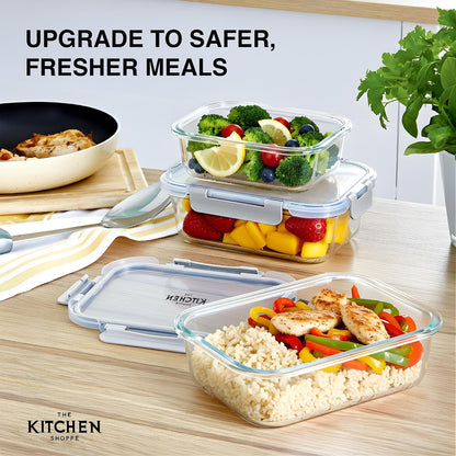 KITCHEN SHOPPE 24pc Borosilicate Glass Storage Containers with Airtight Lids | Heavy Duty, Non-Toxic Food Storage Containers for Pantry, Meal Prep, Lunch or Leftovers | Freezer/Oven/Microwave Safe