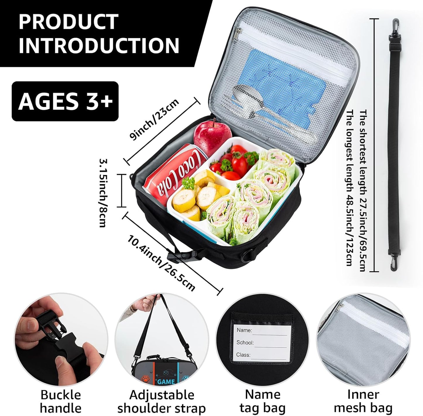 Game Console Insulated Lunch Bag lonchera for Teen Boy Kid Gamer Lunch Box Bento Reusable Large Capacity Portable Waterproof Leakproof with name tag to School Office Picnic (1PCS Lunch Bag)