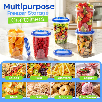 Freezer Storage Containers, 10 Pack-32 Oz Food Storage Containers with Twist Top Lids,BPA Free, Reusable, Meal Prep,Microwave and Dishwasher Safe