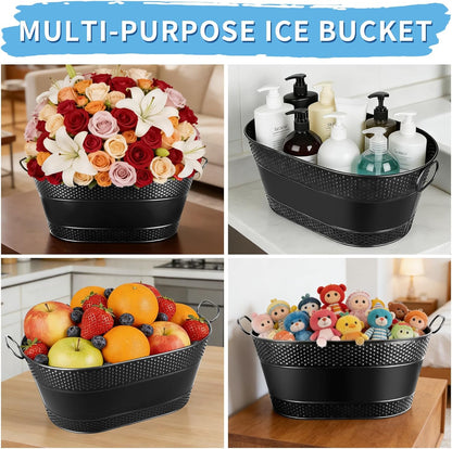 4 Gallon Galvanized Beverage Tub, 2 Pcs Heavy-Duty Ice Buckets Large Galvanized Drink Buckets with Handles for Catering Bars Parties