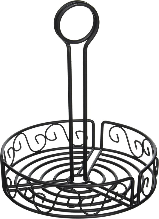 Winco WBKH-7R Round Black Wire Condiment Caddy, 7.5-Inch, Medium