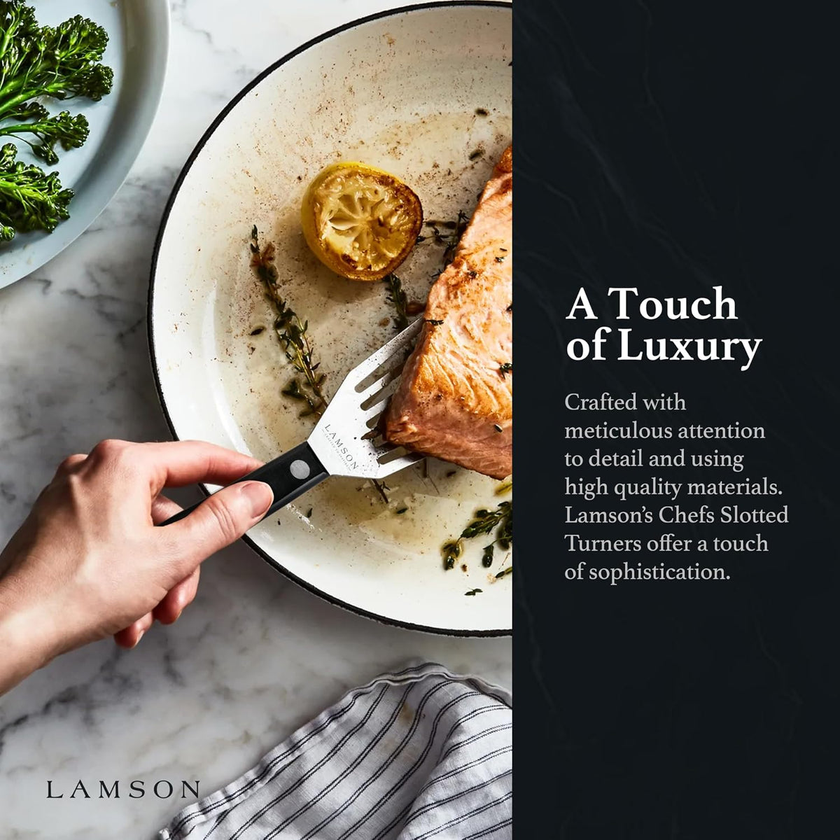 Lamson Fish Spatula, Slotted Metal Turner, 3 x 6 In, Right Hand | Ultra Durable composite handle, dishwasher safe; flexible stainless blade; a dedicated left-handed model is available