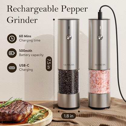 Ultrean Electric Salt and Pepper Grinder Set, Rechargeable,Matte Black