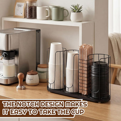 Geelin 18oz Adjustable Coffee Cup Dispenser with Wooden Base, Cup and Lid Holder, Cups Holder Organizer for Coffee Pod Straw and Lid Storage(2-compartment Single,Color 2)