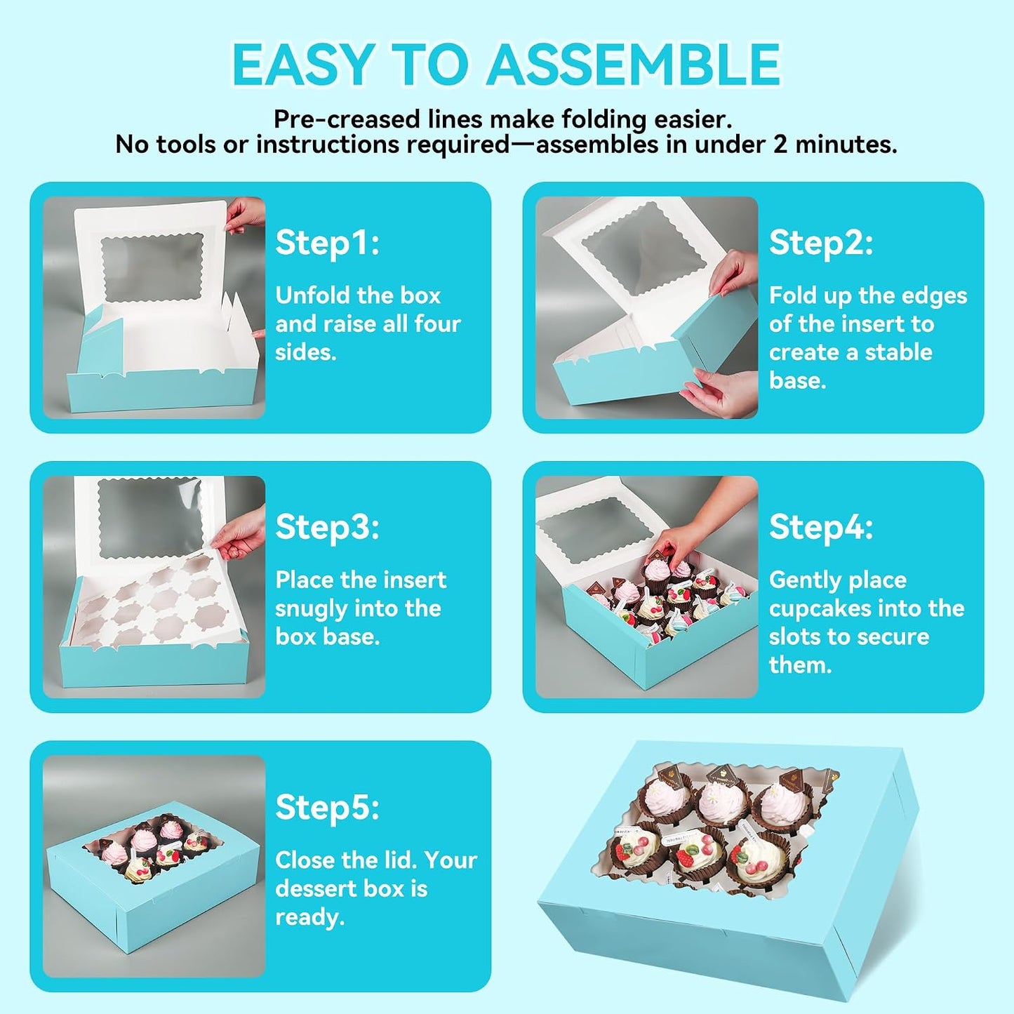 3-Set Cupcake Boxes Bulk with Clear Display Window Hold 12 Standard Cupcakes, Disposable Food Grade White Cupcake Carrier Cupcake Container, Perfect for Cupcakes Muffins Cookies Pastries