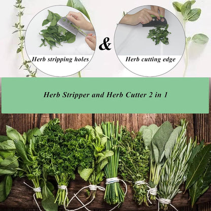Herb Stripper and Herb Cutter 2 in 1,Herb Stripping Tool Herb Chopper Cilantro Chopper Best Kitchen Gadgets Presents for RV Owners Campers Chefs and Cooking Lovers,1PCS,Green,Stainless Steel,LXLVOUEG